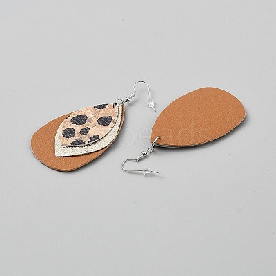 Leather Leopard Print Teardrop Dangle Earrings EJEW-WH0817-005B-1