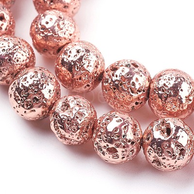 Electroplated Natural Lava Rock Bead Strands X-G-E429-01-10mm-RG-1