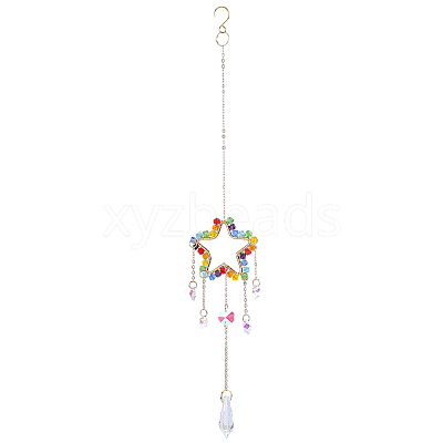 1Pc Colorful Glass Beaded Woven Net Suncatchers AJEW-CY0001-95D-1