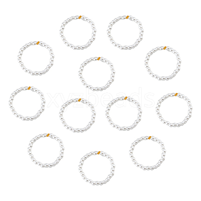 12Pcs Plastic Imitation Pearl & Brass Beaded Stretch Ring RJEW-FI0001-10-1