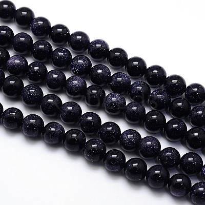 Synthetic Blue Goldstone Round Beads Strands X-G-O047-11-6mm-1
