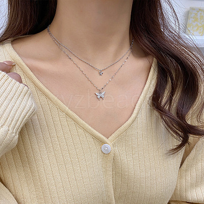 Butterfly Alloy Crystal Rhinestone Pendant Double Layer Necklaces for Women WGB64F3-01-1