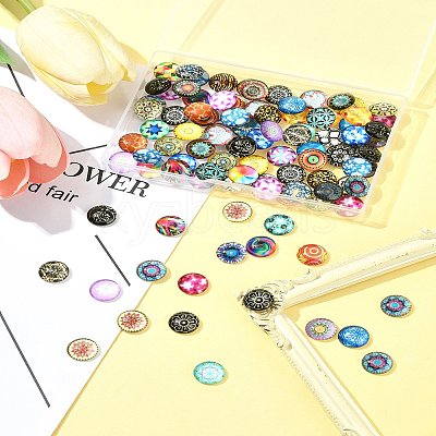 100Pcs Printed Glass Half Round Dome Cabochons GGLA-FS0001-13-1