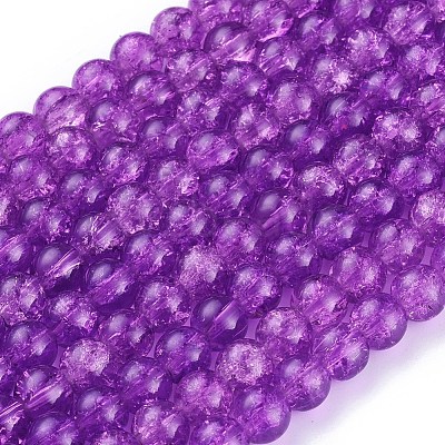 Blue Violet Crackle Glass Round Beads Strands for DIY Jewelry X-CCG-Q001-8mm-12-1