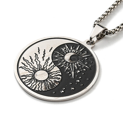 201 Stainless Steel Enamel Yin Yang with Sun & Moon Pendant Necklaces NJEW-G115-05P-1-1