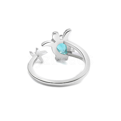Brass Micro Pave Cubic Zirconia Sea Turtle & Starfish Cuff Ring PW-WGF4995-01-1