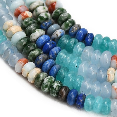 Gradient Color Natural Dyed White Jade & Green Spot Jasper & Lapis Lazuli & Synthetic Shoushan Stone Beads Strands GG-CBA1E0E-01E-1