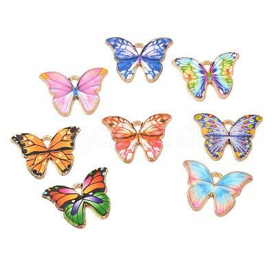 Light Gold Tone Alloy Enamel Pendants X-ENAM-M059-05KCG-1