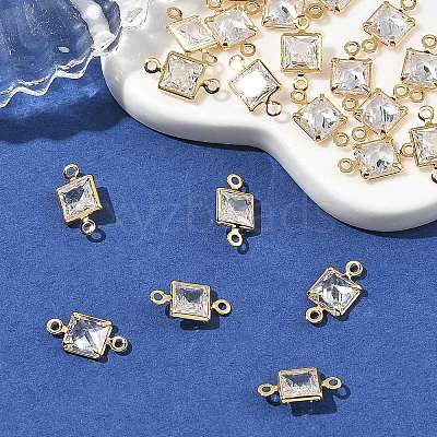 SHEGRACE Brass Pave Cubic Zirconia Square Connector Charms XGRQ2O831-440A-G-1