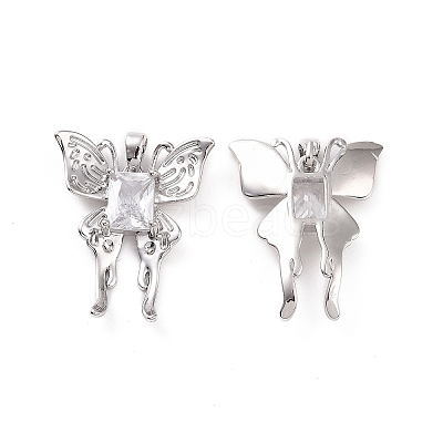 Brass Micro Pave Clear Cubic Zirconia Pendants KK-E068-VC405-1