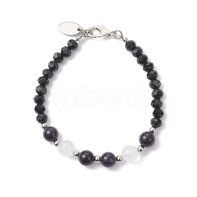Synthetic Blue Goldstone & Glass Round Beaded Bracelets for Women BJEW-JB12210-03-1