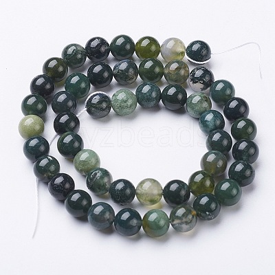 Natural Moss Agate Round Bead Strands G-N0120-30-4mm-1