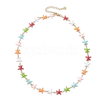 Ocean 304 Stainless Steel Colorful Enamel Starfish Fish Turtle Link Chain Necklaces for Women NJEW-JN05806-1