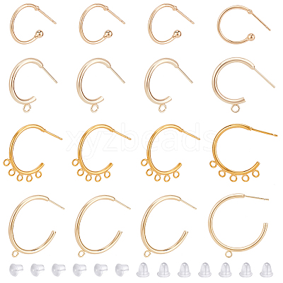 16Pcs 4 Style Brass Ring Stud Earring Findings KK-BC0013-48-1