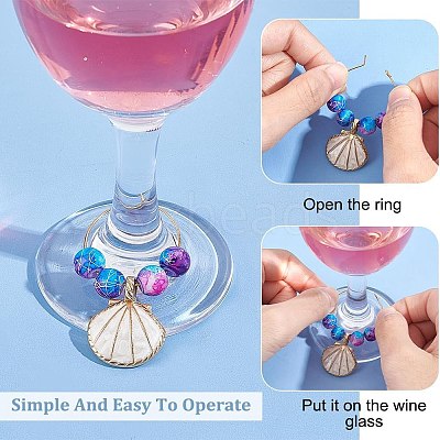 Ocean Theme Alloy Enamel with Plastic Imitation Pearl Wine Glass Charms AJEW-AB00095-1