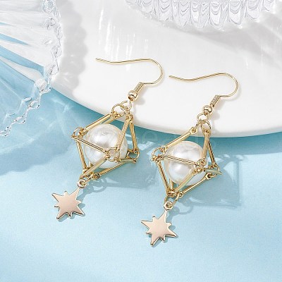 Shell Pearl Dangle Earrings EJEW-JE05498-02-1