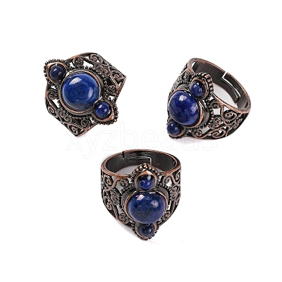 Natural Lapis Lazuli Retro Finger Rings RJEW-B067-01R-11-1