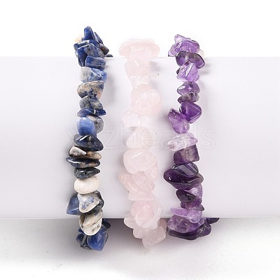 Chips Natural Mixed Stone Stretch Bracelets X-BJEW-JB05642-1