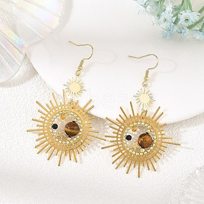 Brass Glass Dangle Earrings EJEW-MZ00802-01-1