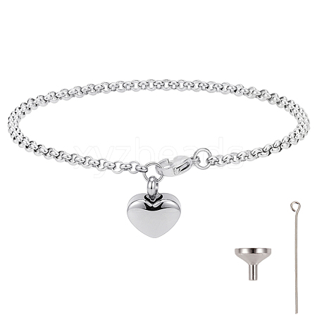 2Pcs Heart Non-Tarnish Stainless Steel Charm Bracelets BJEW-CN0001-23P-1