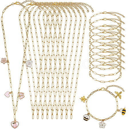 304 Stainless Steel Paperclip Chains Necklaces & Bracelet Jewelry Sets SJEW-SC0001-07G-1