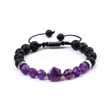 Natural Amethyst Braided Beaded Bracelets PW-WGAFF90-03-1