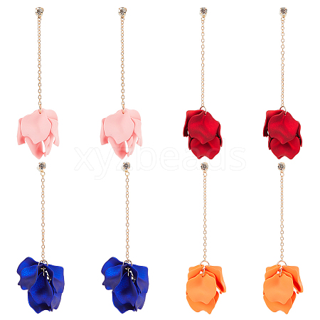 4 Pairs 4 Colors Acrylic Leaf Dangle Stud Earring EJEW-AN0001-24-1