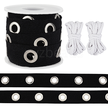 5 Yards Cotton Ribbons with Platinum Tone Iron Eyelet Rings OCOR-OC0001-35B-1