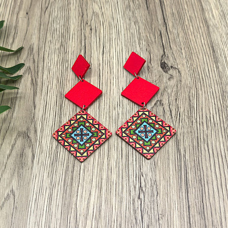 Wood Stud Dangle Earrings WG88E14-02-1