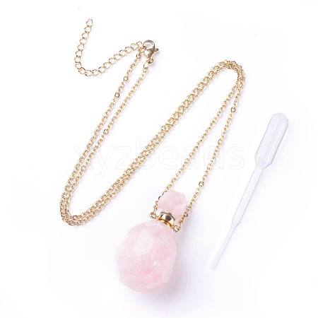 Natural Rose Quartz Openable Perfume Bottle Pendant Necklaces NJEW-G325-02G-1