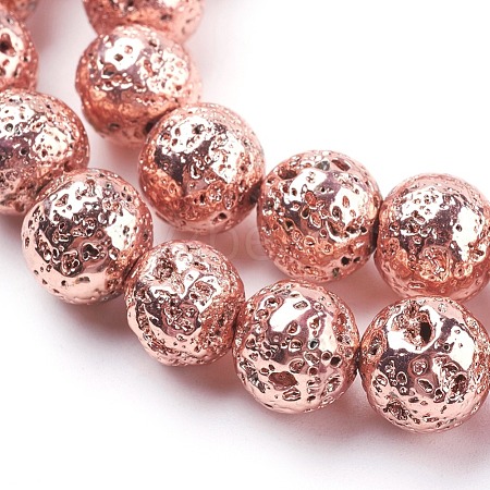 Electroplated Natural Lava Rock Bead Strands X-G-E429-01-10mm-RG-1