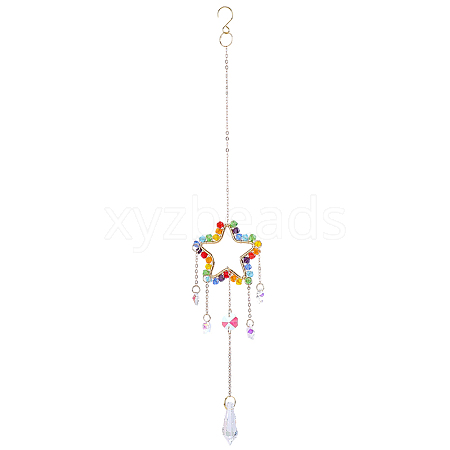 1Pc Colorful Glass Beaded Woven Net Suncatchers AJEW-CY0001-95D-1