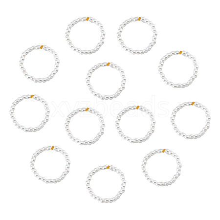 12Pcs Plastic Imitation Pearl & Brass Beaded Stretch Ring RJEW-FI0001-10-1