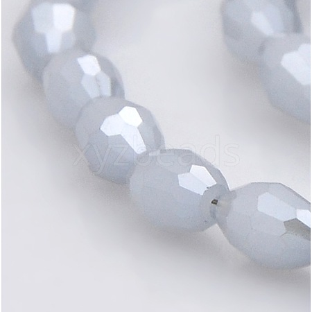 Pearl Luster Plated Imitation Jade Glass Faceted Rice Beads Strands GLAA-A030A-PL03-1