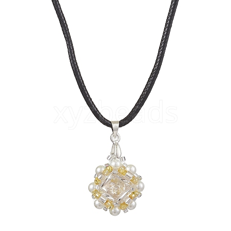 Flower Glass Seed Beads & Acrylic Pendant Necklaces NJEW-MZ00044-01-1