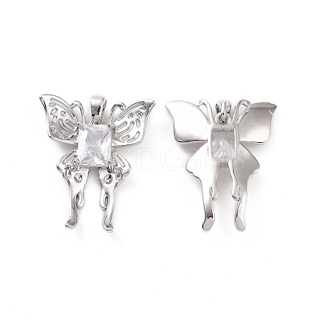 Brass Micro Pave Clear Cubic Zirconia Pendants KK-E068-VC405-1