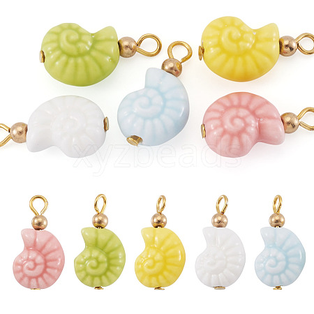 5Pcs Glazed Nautilus Seashell Shape Porcelain Pendants PALLOY-TAC0222-1