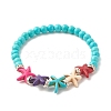 Synthetic Turquoise(Dyed) Starfish Stretch Bracelet BJEW-JB07702-03-1