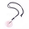 Adjustable Natural Rose Quartz Pendant Necklaces NJEW-A125-C04-1