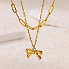 304 Stainless Steel Bowknot Pendant Necklaces NJEW-L182-001G-01-2