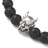 Natural Lava Rock Round & Alloy Devil Beaded Stretch Bracelet for Women BJEW-JB09378-3