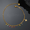 304 Stainless Steel Colorful Tassel Anklets WG8806E-11-1