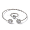 Oval Brass Micro Pave Cubic Zirconia Cuff Bangles & Rings Sets for Women SJEW-R002-03P-01-4
