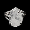 Natural Quartz Crystal Teardrop Adjustable Rings RJEW-K241-03P-11-2