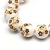 Handmade Flower Printed Porcelain Ceramic Beads Strands PORC-M007-10mm-04-1