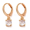 Square Brass Micro Pave Clear Cubic Zirconia Dangle Earrings EJEW-K300-35G-4