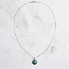 Natural Turquoise Flat Round Pendant Necklaces NJEW-L125-003ASP-2