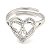 Heart with Letter Rack Plating Brass Micro Pave Clear Cubic Zirconia Adjustable Rings for Women RJEW-I105-01P-A-2