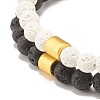 2Pcs 2 Style Natural Lava Rock(Dyed) Round Beaded Stretch Bracelets Set with Column Synthetic Hematite BJEW-JB07578-4