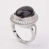 Natural Dyed & Heated Black Agate Finger Rings RJEW-P122-20-2